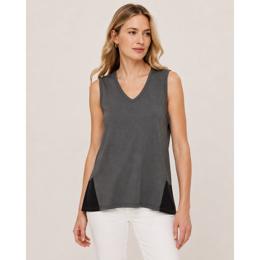 Banana Republic Womens Tank Top Size S Gray Mixed Media V-Neck High Low Casual